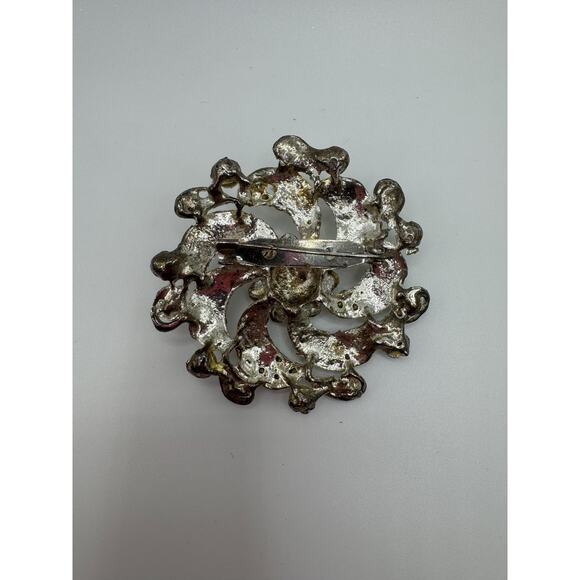 Vintage Rhinestone Swirl Brooch | Silver Tone Statement Pin - Picture 2 of 2